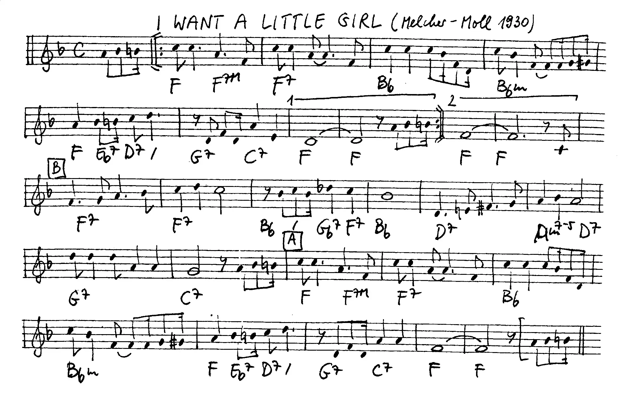 i want a little girl free jazz leadsheet - Courtesy of the Jungle Jazz Band